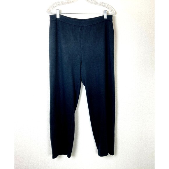 Women's Wide Leg Black Sweater Knit Pants Size M Stretch Cabincore Soft Comfy - Picture 1 of 5